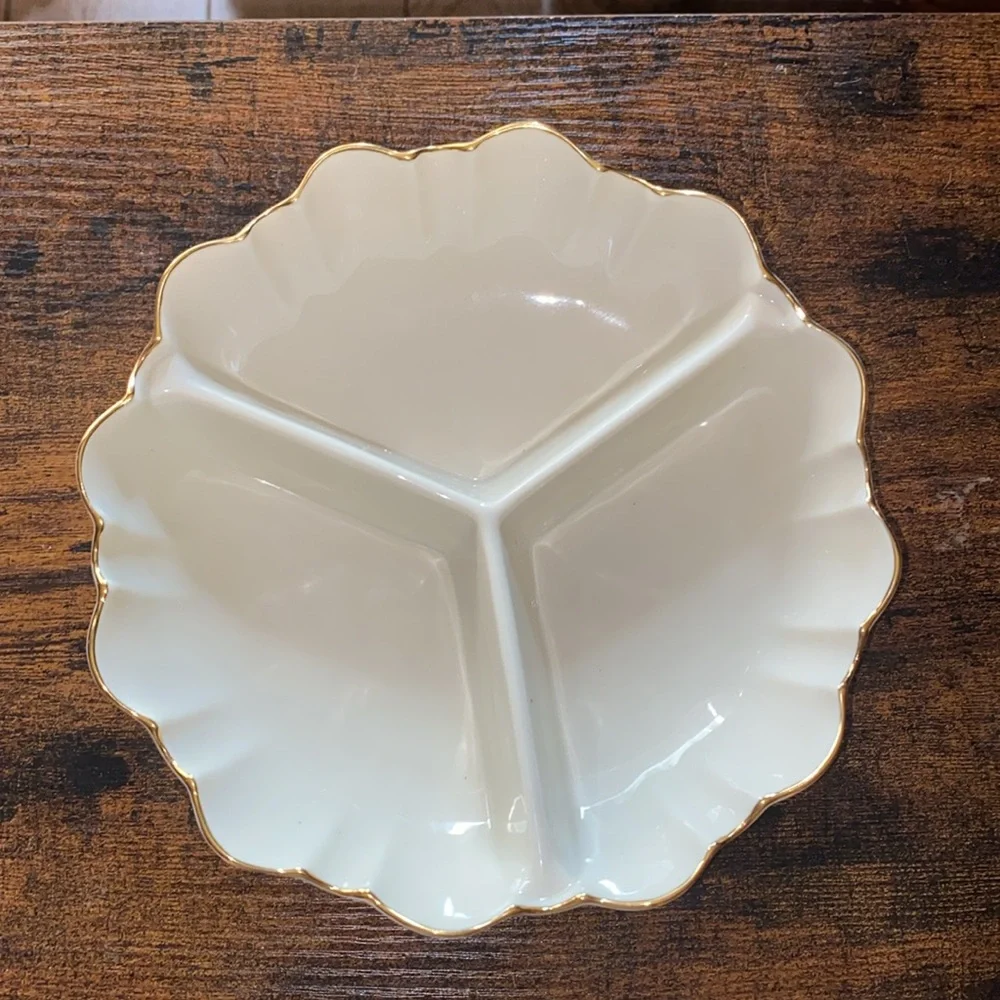 Vintage Lenox Gold Trimmed Scalloped Symphony Divided Condiment Dish